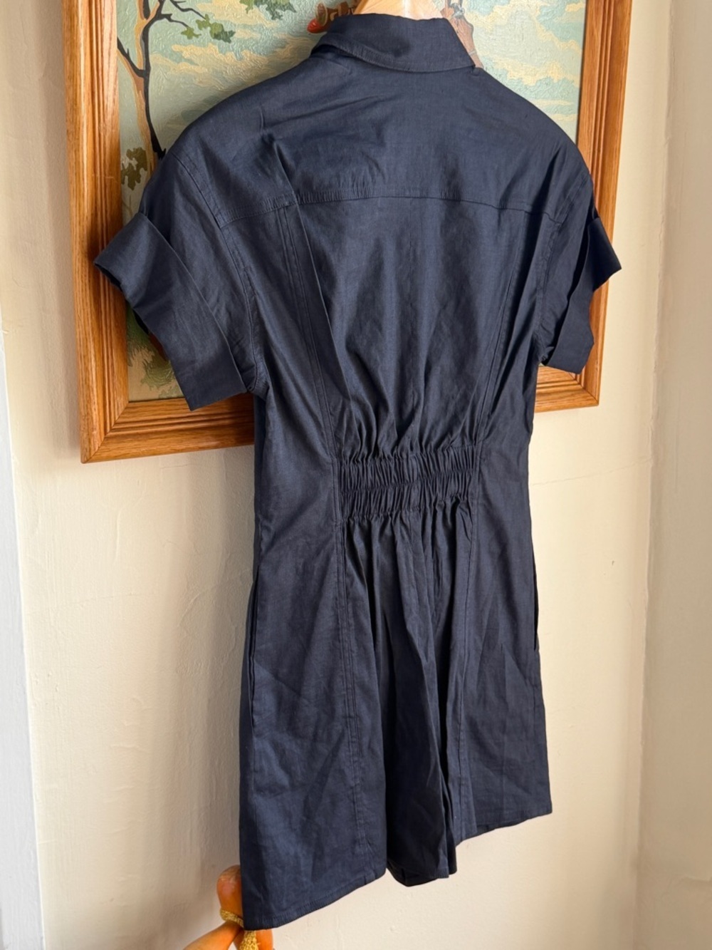 Theory Linen Shirt Romper Concord Navy Short Sleeve Size 00 Button Up NWT - Picture 5 of 13
